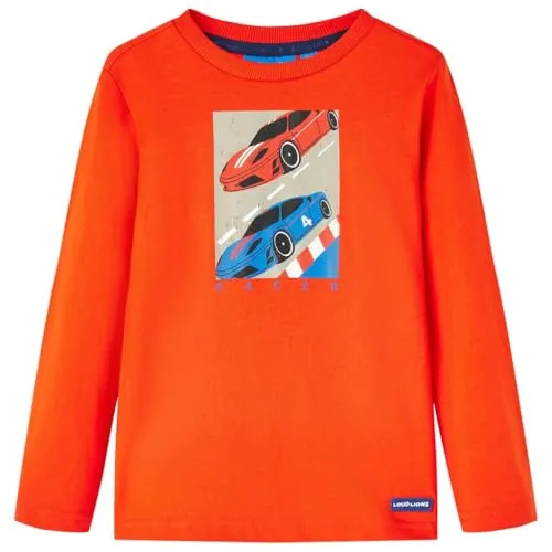 Kinder Langarmshirt Rennwagen Langarm T-Shirt Jungen Kindershirt Hellorange 128