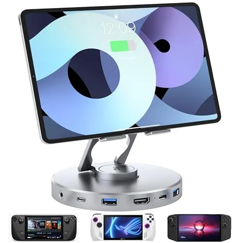YCE Dockingstation 6-in-1 Handheld-Dockingstation USB-C-Hub mit 4K@60Hz HDMI,100 W PD,3,5 mm Audio-Buchse,USB A,USB C,drehbarer,Faltbarer Typ-C-Tablet-Ständer für iPad,Steam Deck,ROG Ally