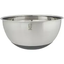Chefkoch trifft Fackelmann Edelstahlschüssel 4 l - Rührschüsseln aus hochwertigem Edelstahl mit gummiertem Silikonboden für sicheren Stand, ideal für Teig und Salate, spülmaschinengeeignet und nachhaltig verpackt.
