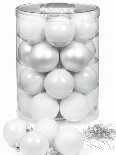 MAGIC by Inge Weihnachtsbaumkugel Weihnachtskugeln 20 Stk 6cm Just White + 40 Haken gold