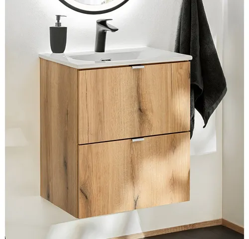 Lomadox Badezimmer Waschtisch 50cm - Eleganter Waschtisch in Eiche mit geringer Tiefe (40cm) - ideal für kleine Badezimmer. Softclose-Schubladen und hochwertige Materialien sorgen für Funktionalität und Langlebigkeit.