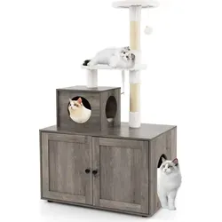 GOPLUS Katzenbaum mit Katzentoiletten, 2-in-1 Kratzbaum für Katzen, Grau - Moderner 2-in-1 Katzenbaum mit integriertem Katzenhaus und Katzentoiletten-Verkleidung. Bietet Komfort und Spielmöglichkeiten, während er Ihre Wohnung stilvoll ergänzt. Ideal für Katzenfreunde und platzsparend!