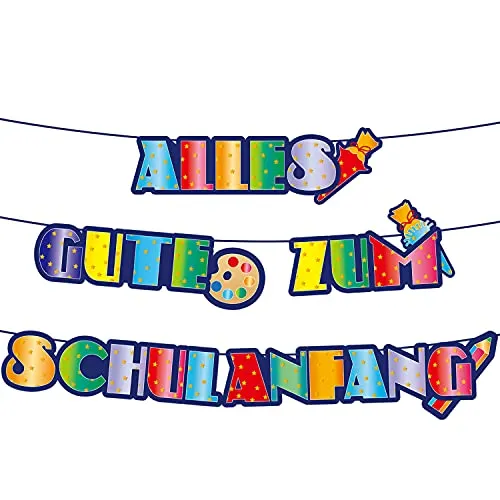 Oblique Unique® Schuleinführung Girlande - Alles Gute zum Schulanfang - Hänge Deko für Einschulung Schulbeginn Dekoration Banner Schule Jungs Mädchen