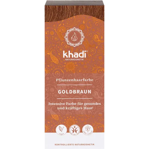 Khadi Pflanzenhaarfarbe Goldbraun - Haarfarbe aus 100% natürlichen Inhaltsstoffen, ideal für glänzende, gesunde Haare und perfekte Abdeckung von grauem Haar. Vegan und ayurvedisch für strahlende Farbtöne.