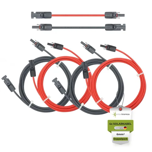 Solarkabel Doppelpack 4x PV-Kabel 6mm² H1Z2Z2-K Schwarz & Rot mit Solarstecker Länge: 4 x 3m