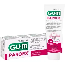 Gum Paroex 0.12% Chx Zahngel 75 ML - Zahnpasta zur Behandlung von Zahnfleischproblemen, reduziert bakteriellen Zahnbelag und beruhigt empfindliches Zahnfleisch mit Aloe Vera und Vitamin E. Ideal für die Mundpflege vor und nach chirurgischen Eingriffen.