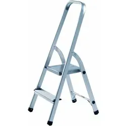 Haushaltsleiter aus Aluminium 2-stufig - 104 cm Höhe - Leiter aus robustem Aluminium, einseitig begehbar mit rutschfesten Stufen. Ideal für sicheres Arbeiten in Haushalt und Garten. Zusammenklappbar für platzsparende Aufbewahrung.
