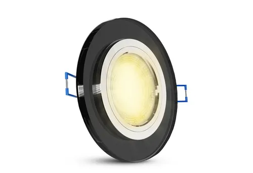 SSC-LUXon LED Einbaustrahler ALINA LED Einbauspot Echtglas rund schwarz mit LED GU10 Lampe warmweiß, Warmweiß