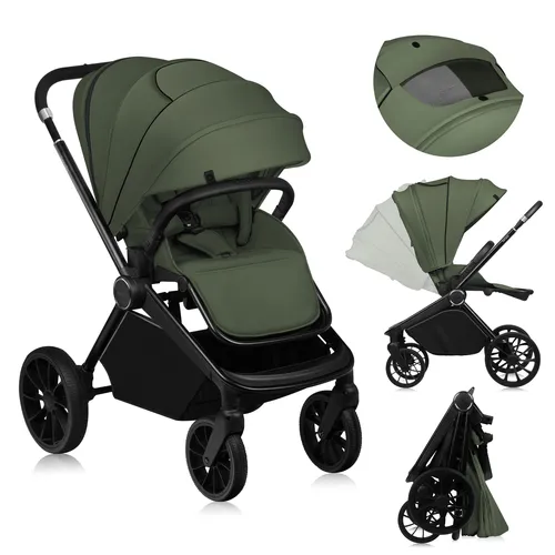 Lionelo MIKA PLUS Kinderwagen - Buggys: Verstellbare Rückenlehne, 360° drehbare PU-Räder und wasserdichtes XXL-Verdeck mit UPF50+ für optimalen Komfort und Sicherheit.