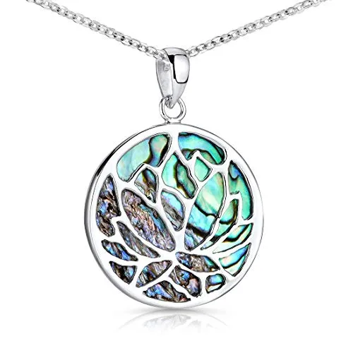 MATERIA Perlmutt Anhänger Lotusblüte grün rund - Lotus Schmuck Damen Silber 925 mit Geschenk-Box KA-42-Grün_K97-40