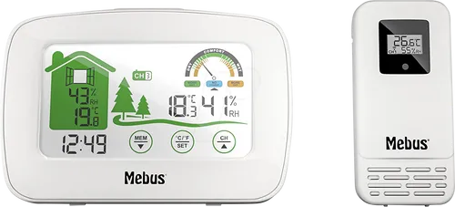 MEBUS 40903 - Funk Wetterstation - Wetterstation für Innen und Außen, mit Wohlfühlindikator für optimales Raumklima und Energiesparen. Ideal für präzise Temperatur- und Luftfeuchtigkeitsmessung.