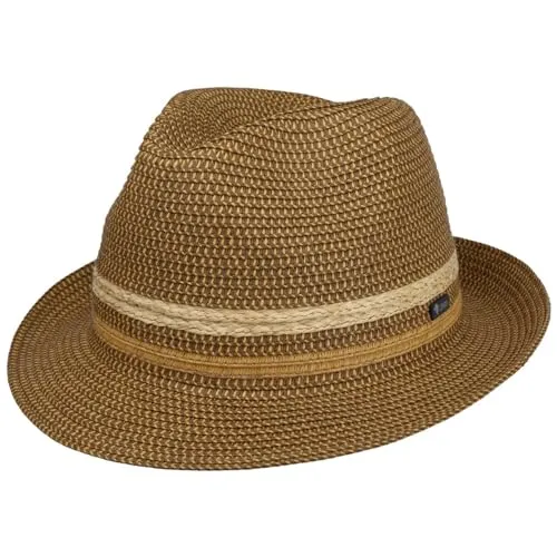 Lipodo Costanzo Bogart Strohhut Mehrfarbiger Hut mit Streifenmuster Leicht robust Made in Italy Herren Frühjahr Sommer braun S (54-55 cm)
