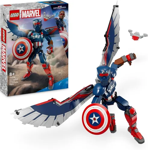 LEGO Marvel New Captain America Baufigur - Superhelden Spielzeug für Kinder - Detailgetreue und bewegliche LEGO® Marvel New Captain America Baufigur mit Schild und Redwing-Drohne, ideal für kreative Abenteuer ab 8 Jahren.