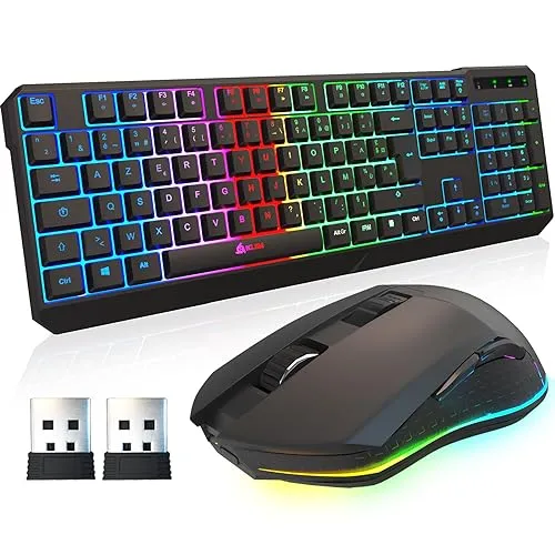 KLIM Blaze & Chroma - Nouveauté - Pack Clavier Souris Gamer sans Fil AZERTY - Durable, Ergonomique - Ensemble Clavier Souris sans Fil Gaming Pour PC - Batterie résistante intégrée