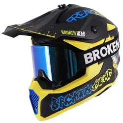 Broken Head Crosshelm FreakZone Schwarz-Gelb-Blau + MX-Brille Struggler Blau