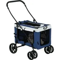 PawHut 2 in 1 Hundewagen für Hunde & Katzen bis 10 kg - Praktischer klappbarer Hundebuggy mit abnehmbarem Fach, ideal für Reisen und Ausflüge. Mit Sicherheitsleinen, Netzfenstern und Aufbewahrungskorb für maximalen Komfort.