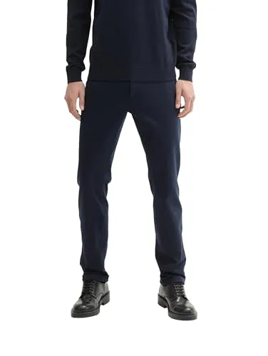 Tom Tailor Herren Chinohose JERSEY SLIM CHINO Slim Fit Blau - Wanderhosen, Slim Fit mit normalem Bund und Reißverschluss – stilvoll und vielseitig für jeden Anlass, ideal für Büro und Freizeit.