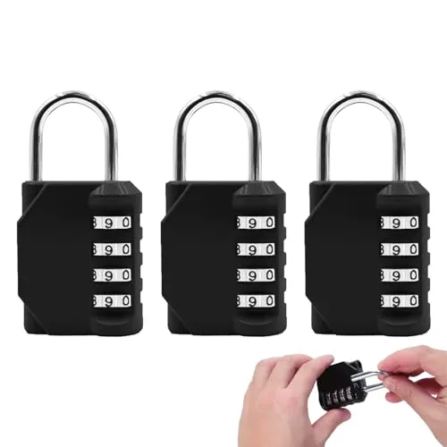 DALAETUS 3 Stück 4-Stelliges Zahlenschloss, Wasserdichte Vorhängeschloss Zahlenschloss, Kombinationsschloss für Schule oder Fitnessstudio, Schließfächer, Tore, Zäune (Schwarz)