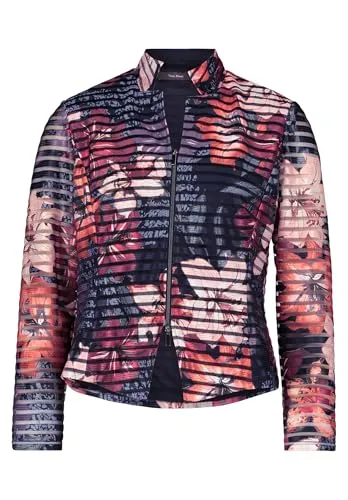 Vera Mont Damen Blazer-Jacke mit Print 48, Dark Blue/Dark Red - Blazer für Damen mit floralem Print, figurbetontem Schnitt und Rundhals-Ausschnitt – perfekt für einen lässigen, eleganten Look.