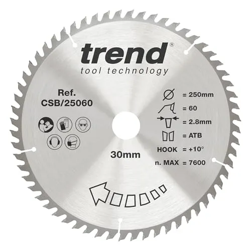 Trend Kreissägeblatt Holz, 250 mm, 30 mm Bohrung, 80 Zähne, HW