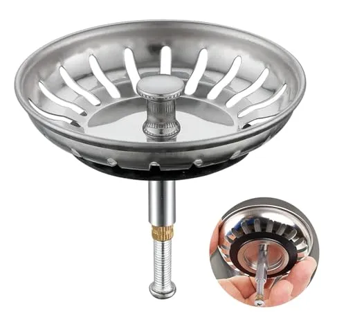 IUYPKQ Höhenverstellbares Abflusssieb, Siebkörbchen Abflussstopfen, Edelstahl Waschbeckenstöpsel, Spüle Zubehör, Waschbeckensieb,Spülbecken Stöpsel (Edelstahlfarbe, 79mm breit)