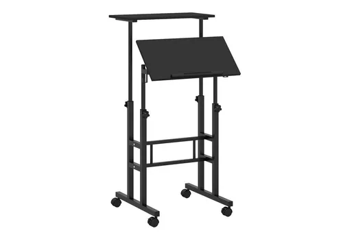 COSTWAY Computertisch, 2-stufig, höhenverstellbar mit Rollen, 72-124cm