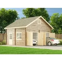 Alpholz Garage Bora-70 ISO, Naturbelassen mit Isolierglas - Geräumige Garagenlösung: 70 mm Wandstärke, hochwertiges Leimholz, ideal für sicheren Schutz und Langlebigkeit. Nutzfläche von über 40 m², perfekt für Fahrzeuge oder als Werkstatt.
