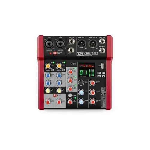 Power Dynamics PDM-Y401 4-Kanal Audio Mixer High Quality Mischpult Bluetooth, 48V Phantom Power, Soundboard PC, USB-C Audiomischpult für Studio Aufnahmen, 99 DSP Effekte, 24bit, 48kHz, Klinke, XLR