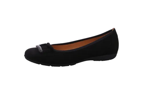 Gabor Damen Klassische Ballerinas - Elegante Slip-Ons in Schwarz - Klassische Ballerinas aus hochwertigem Rauleder und Vlies, ideal für jeden Anlass. Flache Sohle mit 2 cm Absatzhöhe sorgt für hohen Tragekomfort. Perfekt für stilvolle Sommertage.