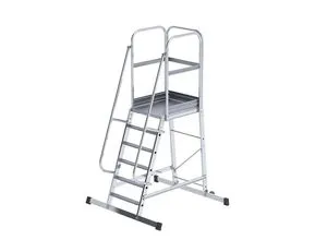 eurokraft pro Alu-Podestleiter, einseitig begehbar, fahrbar, 6 Stufen