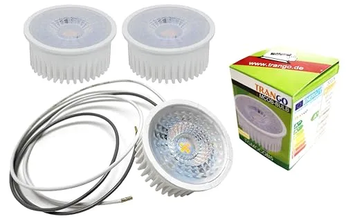Trango 3er Pack 5 Watt 3 Stufen dimmbar MOCOBSD-C*3 LED Modul inkl. je 50cm Kabel T: 3cm 3000K warmweiß zum Austauschen Einbauleuchte, Deckenstrahler, Einbaustrahler GU10 & MR16 Leuchtmittel