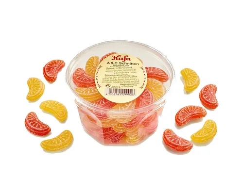 KUEFA Süßigkeit, Küfa A und C Schnitten Fruchtbonbons mit Orange und Zitrone 200g