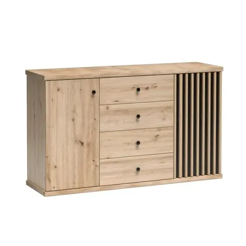 Lomadox Sideboard Anrichte Kommode 142 cm breit Eiche mit schwarz