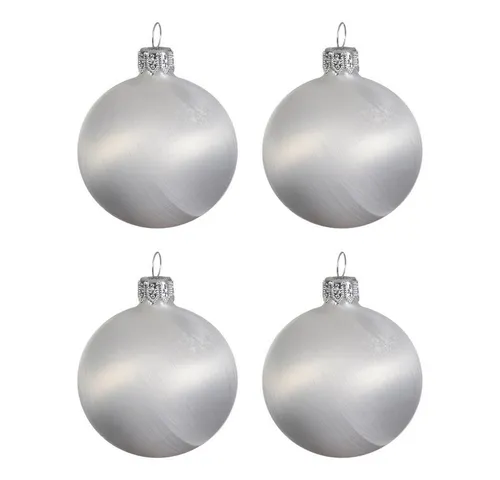 Kaemingk Weihnachtsbaumkugel, Weihnachtskugeln Glas 10cm mundgeblasen 4er Box - Weiß Eislack