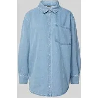 PIECES Female Jeanshemd PCMAISIE - Damen-Blusen mit Button-down-Kragen, lässiges langes Jeanshemd aus 80% Baumwolle und 20% recycelter Baumwolle für einen nachhaltigen Look.