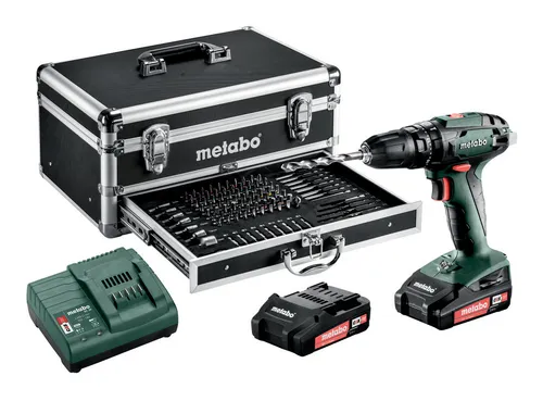 Metabo SB 18 Mobile Werkstatt Akku-Schlagbohrmaschine Set - Bohrmaschinen mit 2 x 2 Ah Li-Ion Akkus und praktischem Alu-Transportkoffer, ideal für mobile Einsätze und umfangreiche Projekte.