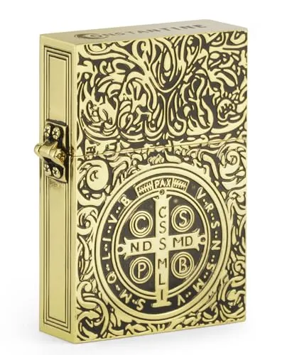 Constantine Feuerzeug, Klassische Kupfer Graben Kerosinfeuerzeug Vintage St Benedict Metal Feuerzeug (ohne Benzin)