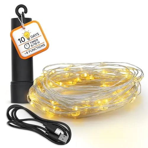 Akku Draht Lichterkette USB aufladbar in schwarz von Spetebo