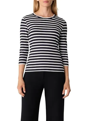 Comma Geripptes Slim-Fit-Shirt mit 3/4-Ärmeln