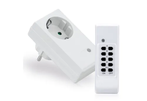 Funksteckdosen 1er Set mit Fernbedienung, 1100 Watt - Steckdosen & Zubehör, ideal für die bequeme Steuerung von Geräten bis 1100 Watt mit einer Reichweite von bis zu 30m.