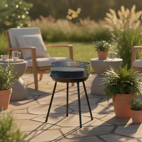 Kompakter Holzkohle Standgrill Grau 33 cm Durchmesser für kleine Grillrunden