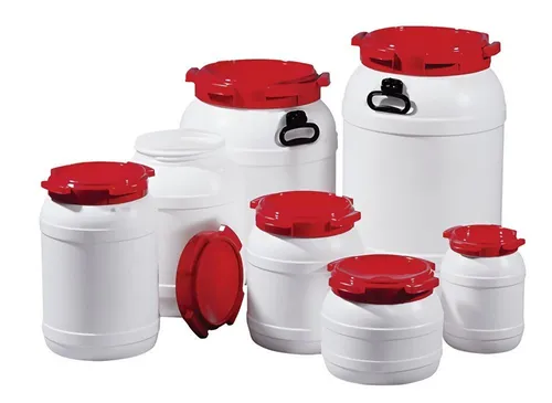 Weithalsfass 15,0l PE weiß mit rotem Deckel - Bewässerung - stapelbar, luft- und wasserdicht, ideal für die sichere Lagerung von Lebensmitteln und anderen Feststoffen, UN-X-zertifiziert.