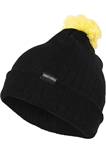 Urban Classics Wintermütze Neon Contrast Bobble Beanie, Black/Yellow, One Size, TB312-00051-0050