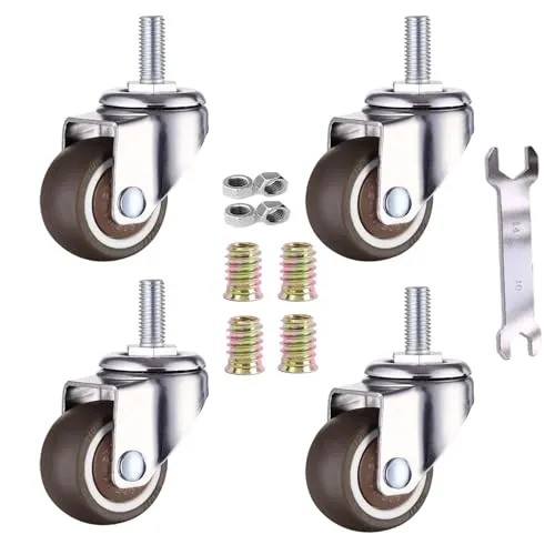 GEOCANG 4 Stück Lenkrollen Rollen für Möbel M8x20mm mit Gewinde Weichgummi TPE Mini Möbelrollen Geeignet für Möbel,Blumenständer (38 mm - 4 Ohne Bremsen)