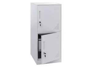 MCW Spind P63 Weiß 2 Türen - Robuster Metallschrank - Hochwertiger Spind aus kaltgewalztem Stahlblech mit zwei Türen, ideal für Büros und Umkleiden. Langlebig, sicher mit Drehriegelschlössern und optimaler Belüftung durch Lüftungsschlitze.