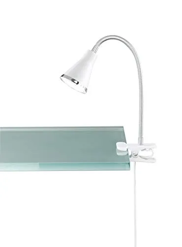 Reality Leuchten Klemmleuchte LED mit Flexarm - Klemmleuchte in Weiß mit 3.8W SMD-LED, 350 lm und 3000K. Flexibler Arm für vielseitige Ausrichtung, ideal für Schreibtisch und Nachttisch.