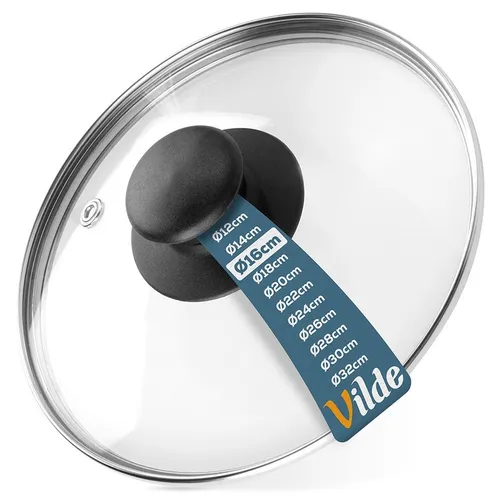 Vilde Glasdeckel mit Edelstahlring - Ø 16 cm, hitzebeständig bis 200°C - Zubehör für Töpfe & Pfannen - Vielseitiger Universaldeckel aus hitzebeständigem Glas für optimale Dampfregulierung und einfache Reinigung, spülmaschinenfest.