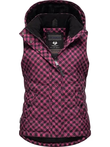 Ragwear Damen ärmellose Outdoorweste Hesty Print YOUMODO Fuchsia Gr. XL - Funktionsjacke mit abnehmbarer Kapuze, wasserdicht und atmungsaktiv – ideal für kalte Wintertage und stylisch kombinierbar.