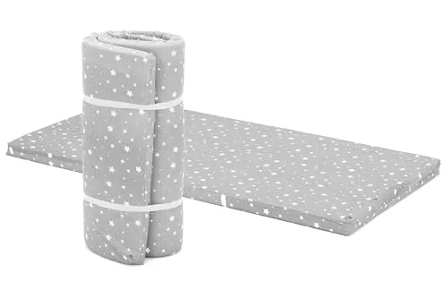 Fillikid Reisebettmatratze 60 x 120 cm | Baby-Matratze gerollt | Bettmatratze atmungsaktiv | Kinderbettmatratze Bezug 100% Baumwolle abnehmbar & waschbar | Kern aus hochwertigen Softschaum