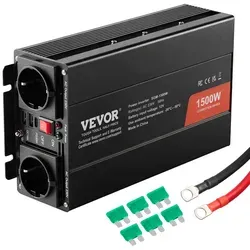 VEVOR Sinus-Wechselrichter 1500 W - Sonstige Elektroinstallationsartikel mit 1500 W Leistung, 2 AC-Steckdosen und 3 USB-Anschlüssen für vielseitigen Einsatz bei kleinen Haushaltsgeräten.